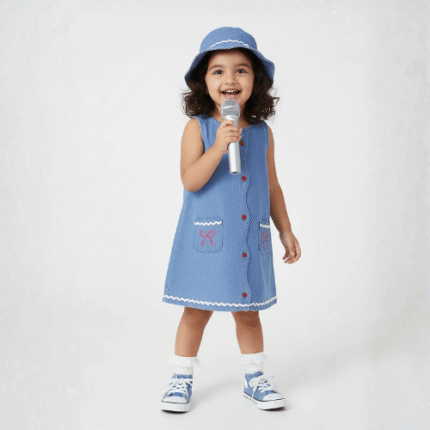 Blue Denim Dress with Hat for Girls